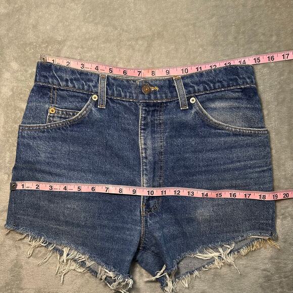 Levis 575 Jean Shorts Women Size 29x3 Orange Tab High Waist Cut Off Dark Denim - Picture 7 of 13